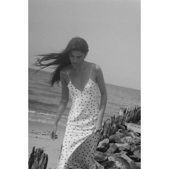 ZARA POLKA DOT SATIN MIDI DRESS - Picture 1 of 7